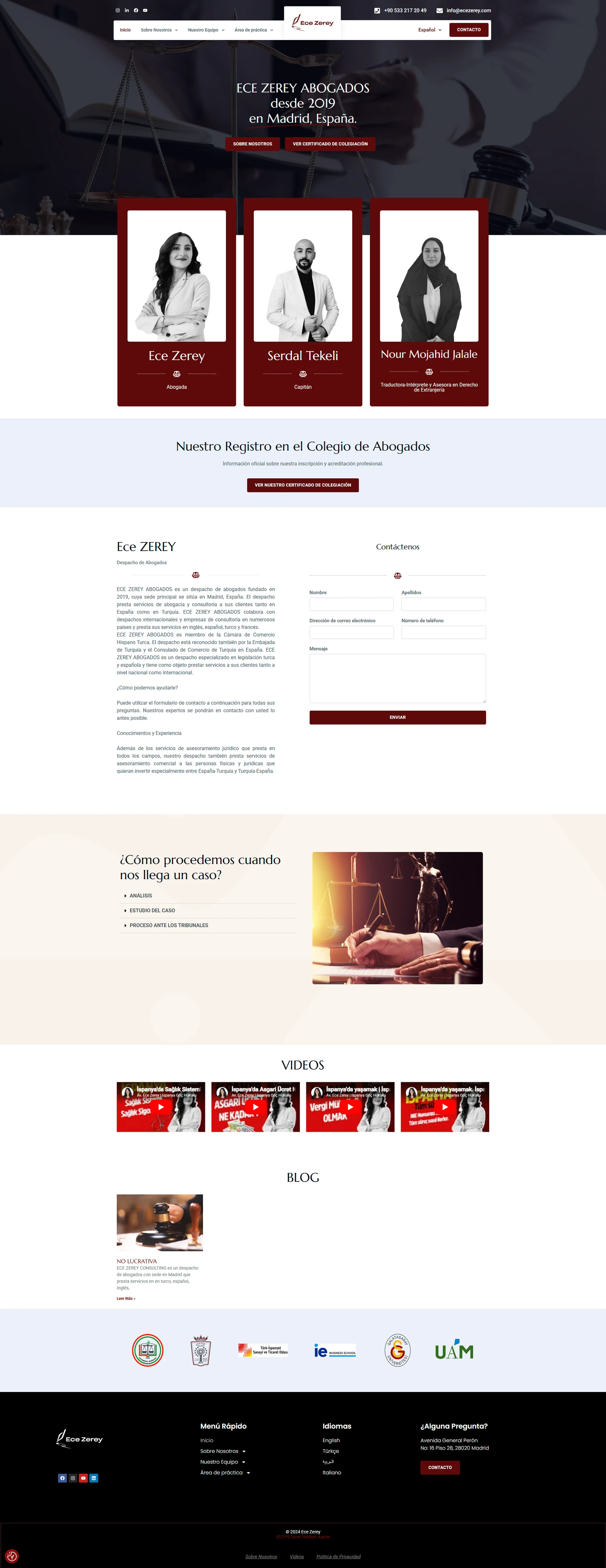 Ece Zerey Abogados web sitesi ekran görüntüsü