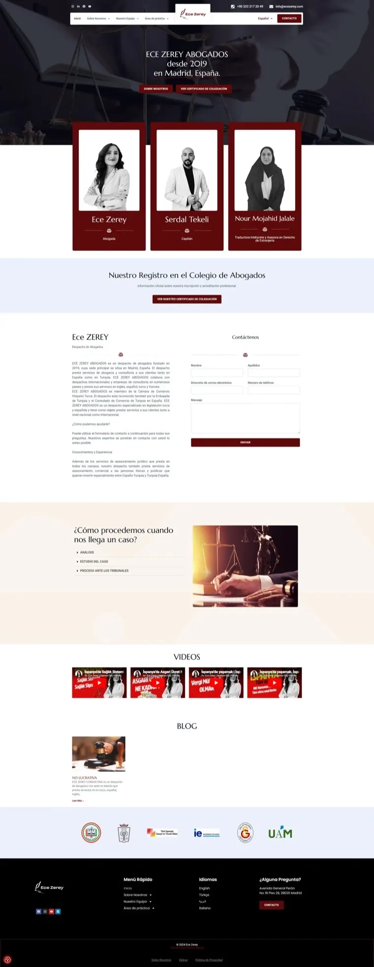Ece Zerey Abogados web sitesi ekran görüntüsü
